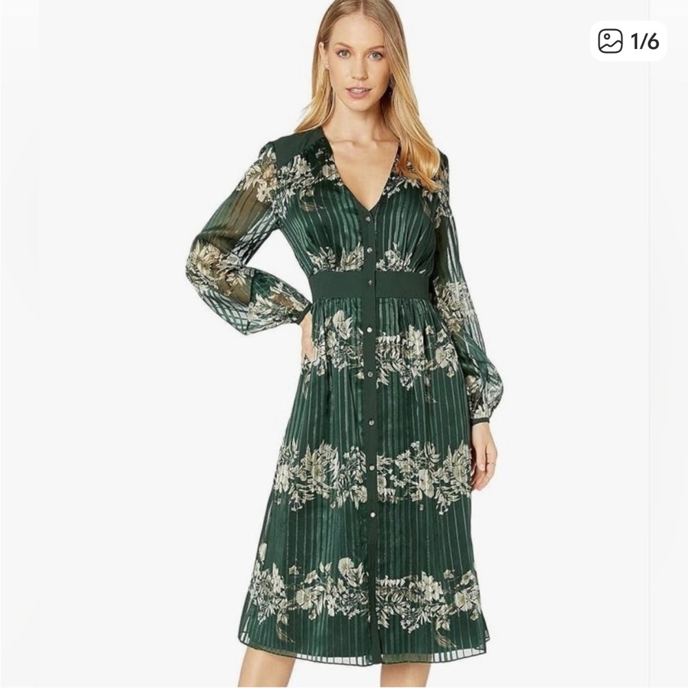 Ted Baker Dark Green Floral Long Sleeve Dress- Size 3 Special Sizing